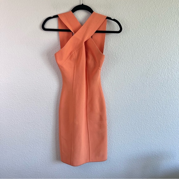 Herve Leger Paris Women's Keyhole Halter Criss Cross Knee Length Dress